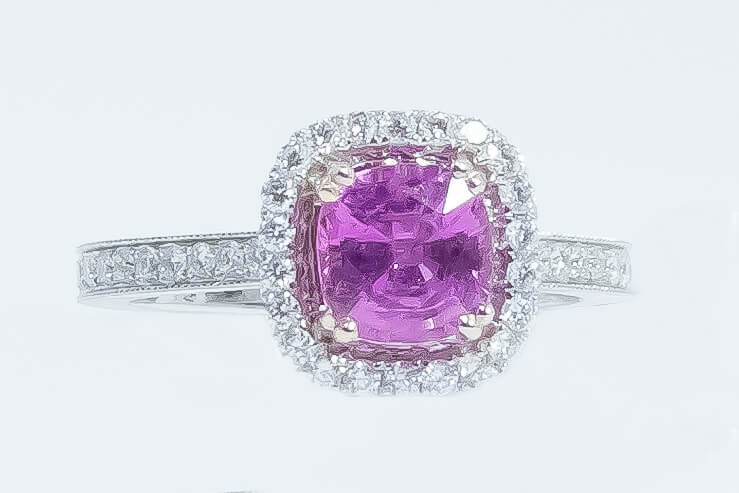 14k White Gold Pink Sapphire & Diamond Ring