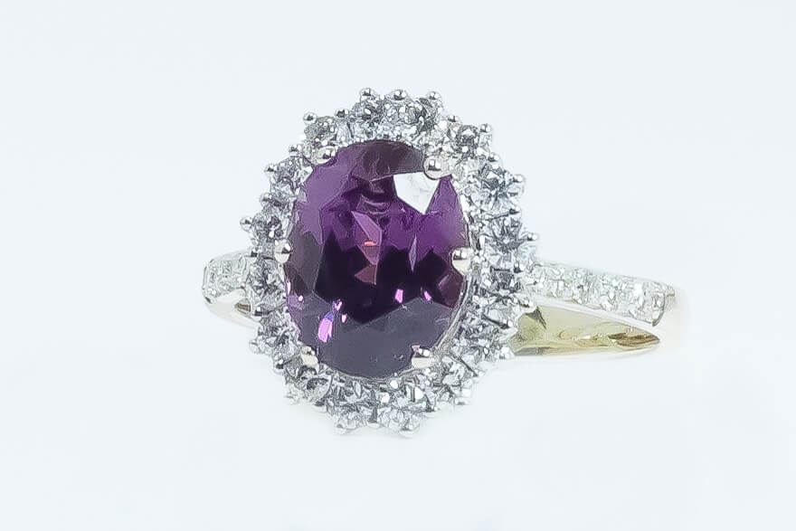 14k White Gold Purple Garnet & Diamond Ring