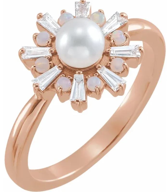 White Akoya Pearl Engagement Ring