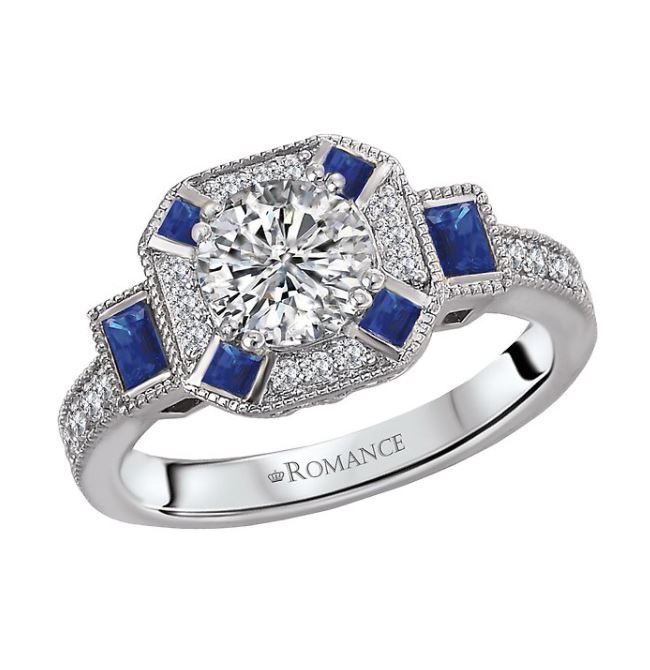 1 Carat Diamond Halo Engagement Ring with Sapphires