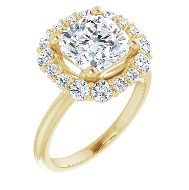 2-Carat Yellow Gold Cushion Halo diamond Ring