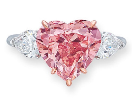 most expensive jewelry sold at an auction in 2021 aaland fancy vivid pink diamond ring heart-shaped